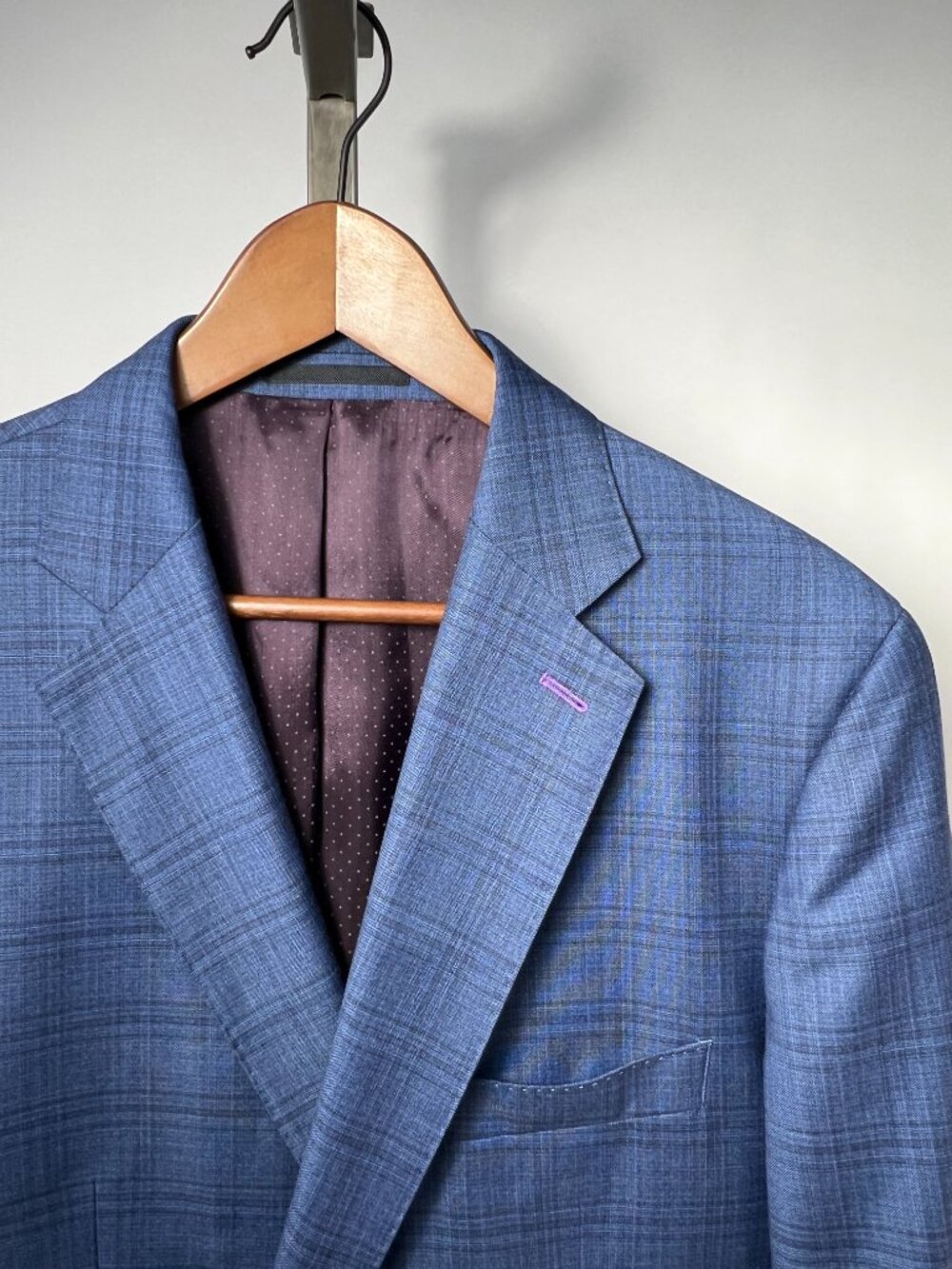 Luxury J. Hilburn x Loro Piana Blue Sport Coat - Superfine Wool Plaid 46S